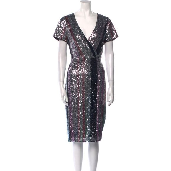 Badgley Mischka Multi Sequin Striped Dress ♥️ - Picture 1 of 10